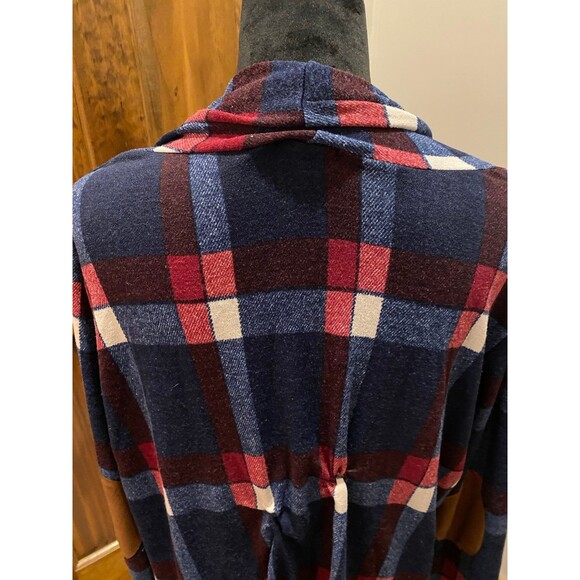 EGY Womans Navy Burgundy Plaid Open Front Light Fleece Jacket  Plus Size XL - Picture 6 of 11